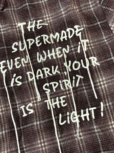 Distressed Plaid Faux Two-Piece Shirt with Embroidered Frayed Hem