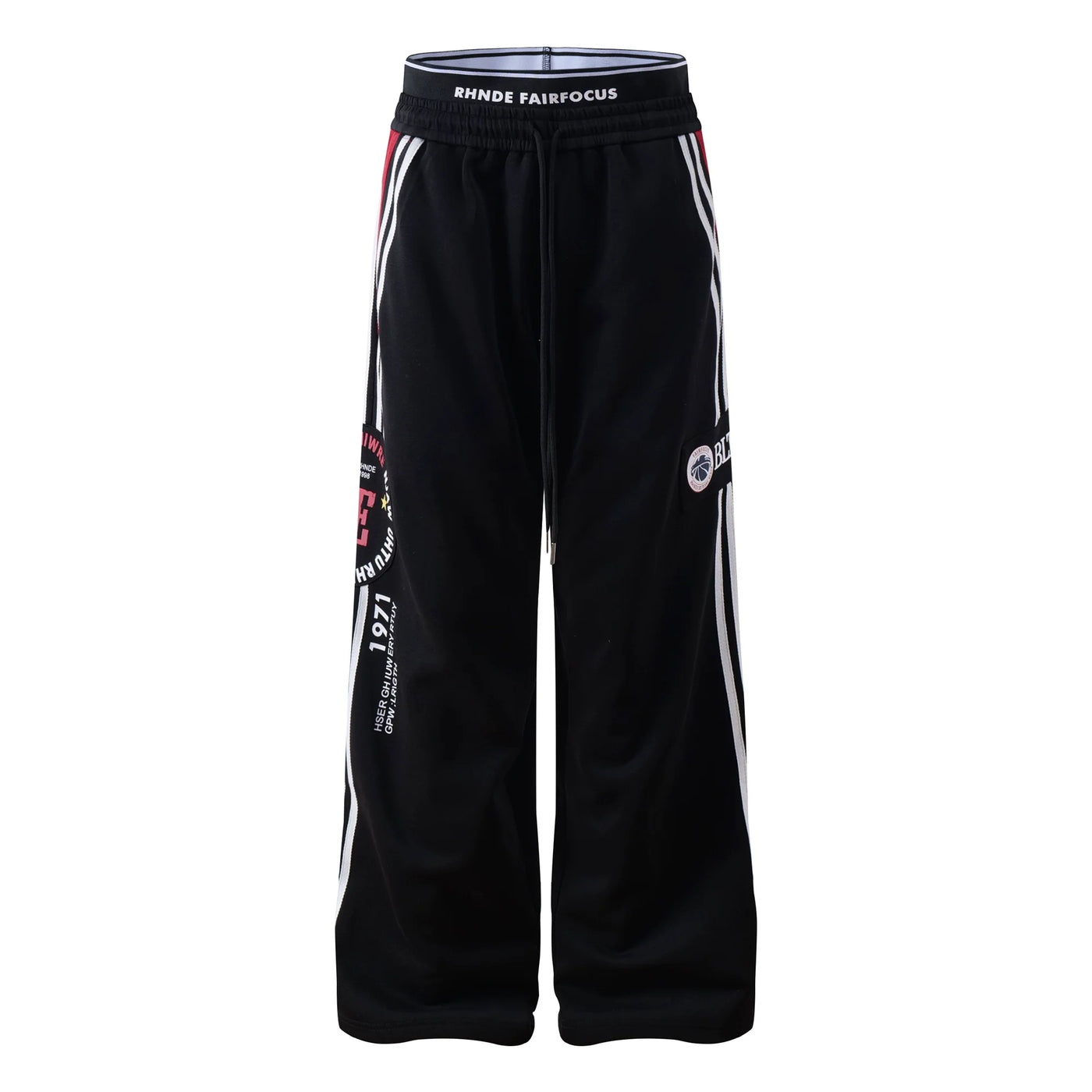 American Street Double-Waist Lettered Wide-Leg Drawstring Unisex Sweatpants