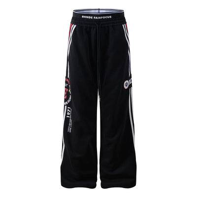 American Street Double-Waist Lettered Wide-Leg Drawstring Unisex Sweatpants