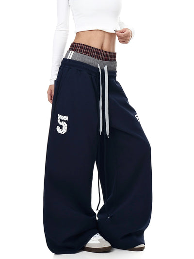 Vintage High-Waist Patchwork Straight-Leg Unisex Cotton Blend Sweatpants