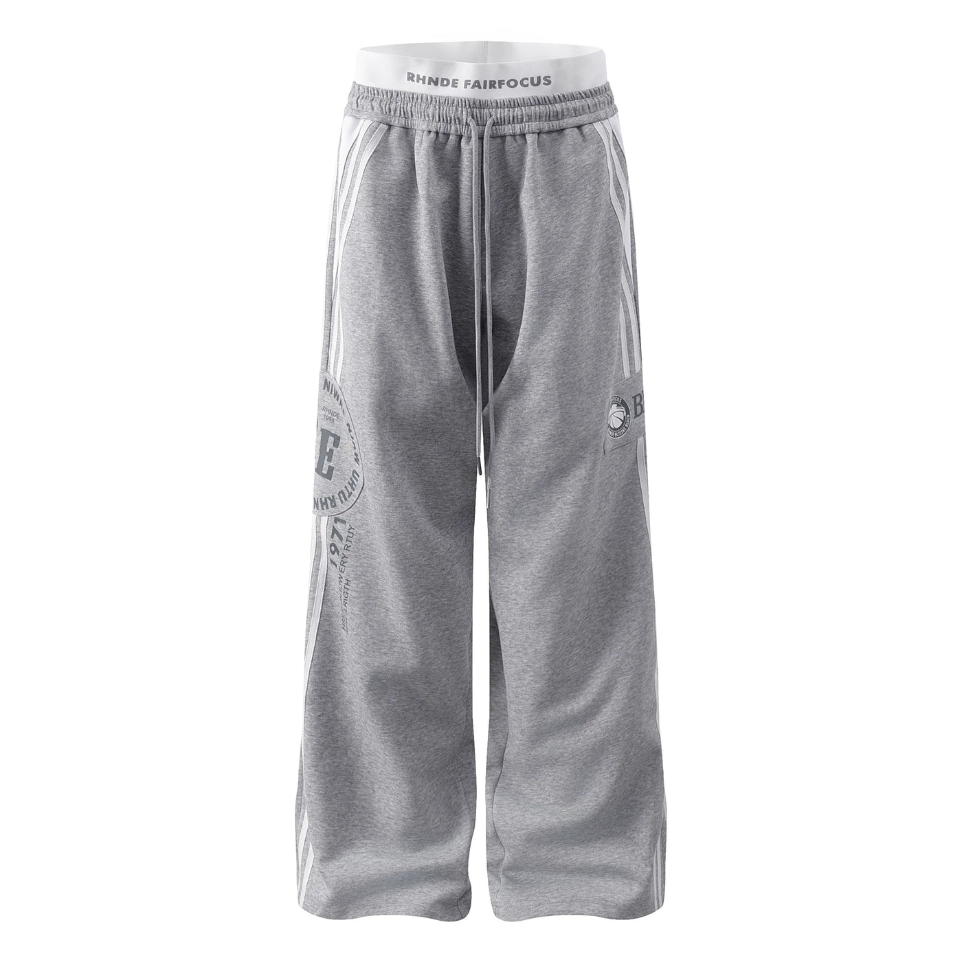 American Street Double-Waist Lettered Wide-Leg Drawstring Unisex Sweatpants