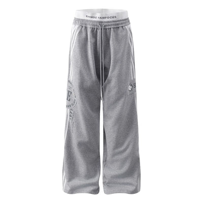 American Street Double-Waist Lettered Wide-Leg Drawstring Unisex Sweatpants