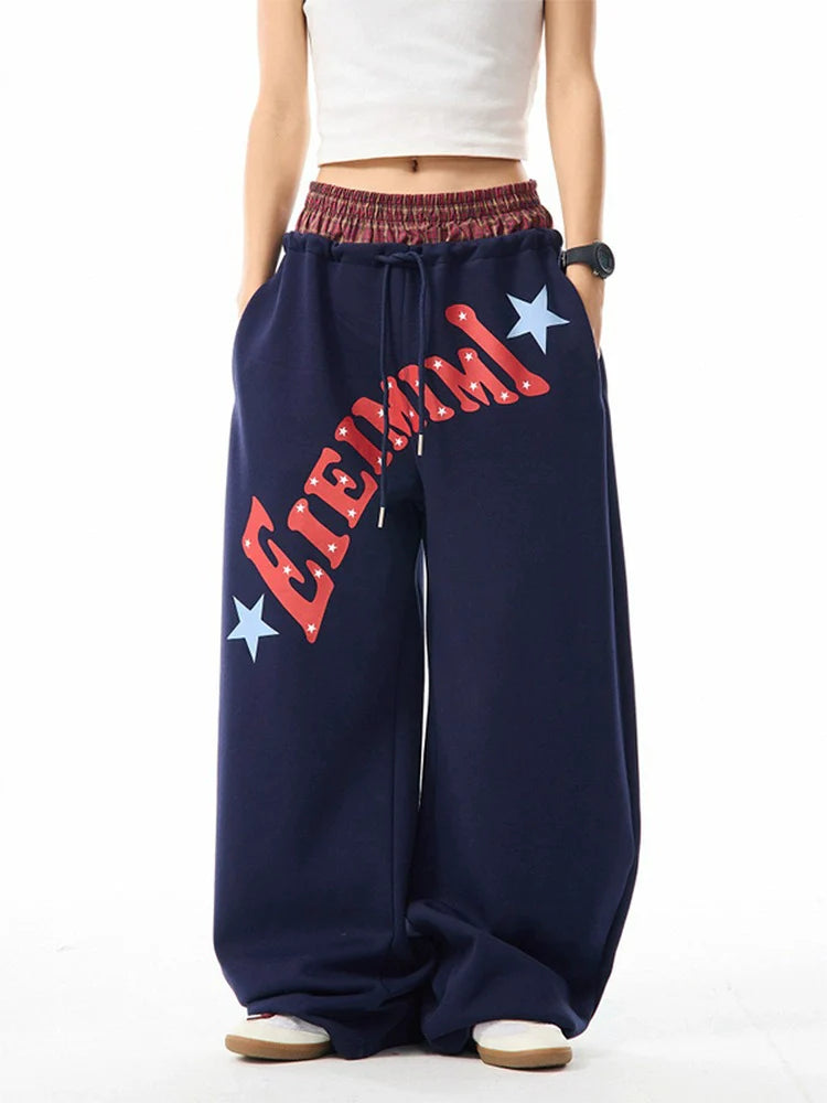 Women's Oversized Loose High-Waist Lettered American Sports Sweatpants