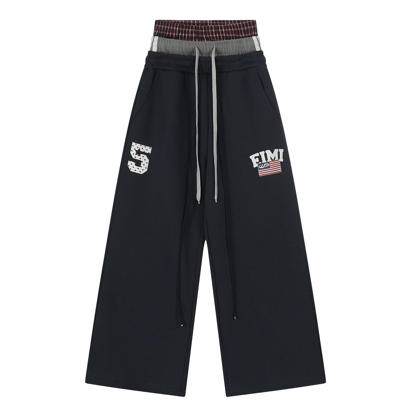 Vintage High-Waist Patchwork Straight-Leg Unisex Cotton Blend Sweatpants