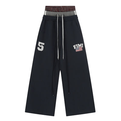 Vintage High-Waist Patchwork Straight-Leg Unisex Cotton Blend Sweatpants