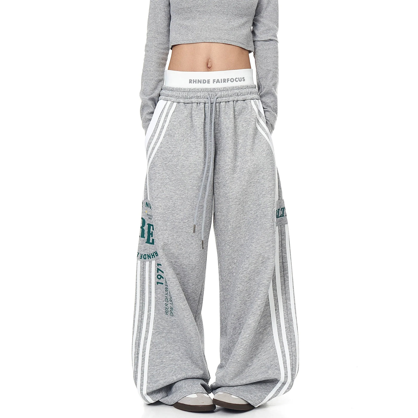 American Street Double-Waist Lettered Wide-Leg Drawstring Unisex Sweatpants