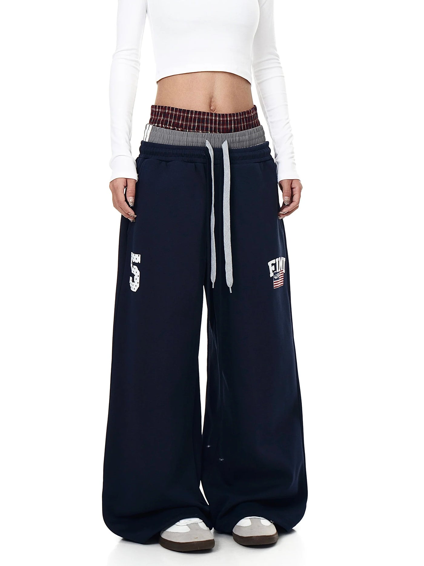 Vintage High-Waist Patchwork Straight-Leg Unisex Cotton Blend Sweatpants
