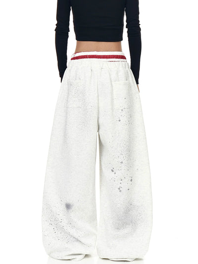 Retro Letter Flag Print Wide-Leg Straight Sweatpants for Streetwear