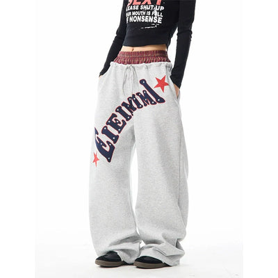 Women's Oversized Loose High-Waist Lettered American Sports Sweatpants