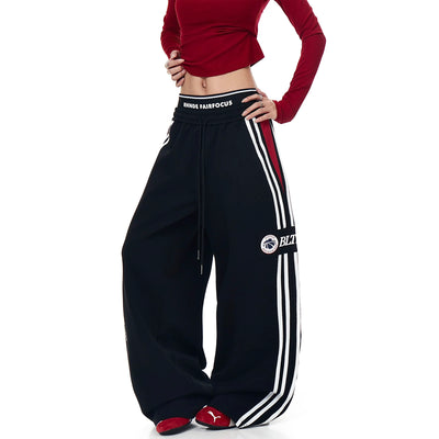 American Street Double-Waist Lettered Wide-Leg Drawstring Unisex Sweatpants