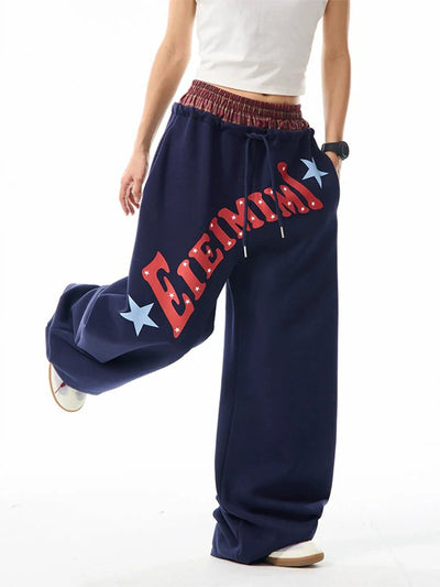 Women's Oversized Loose High-Waist Lettered American Sports Sweatpants