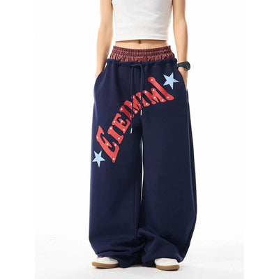 Women's Oversized Loose High-Waist Lettered American Sports Sweatpants