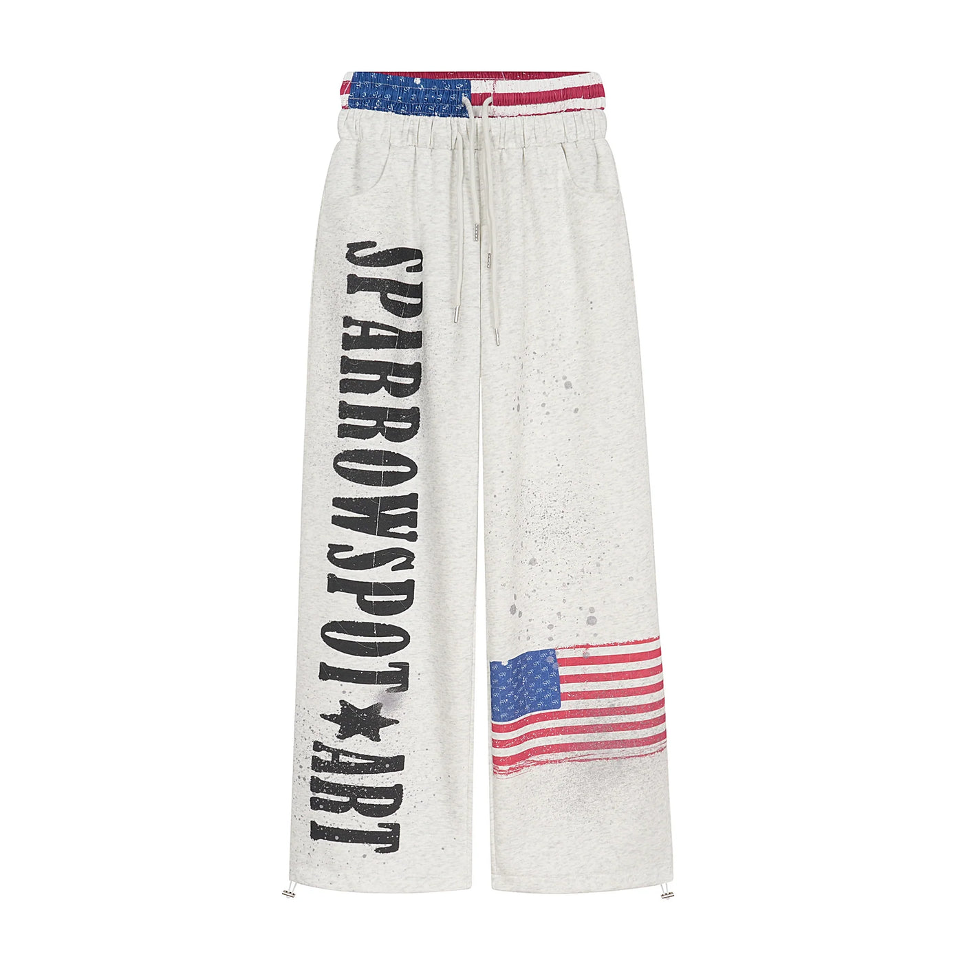Retro Letter Flag Print Wide-Leg Straight Sweatpants for Streetwear