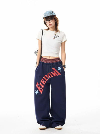 Women's Oversized Loose High-Waist Lettered American Sports Sweatpants