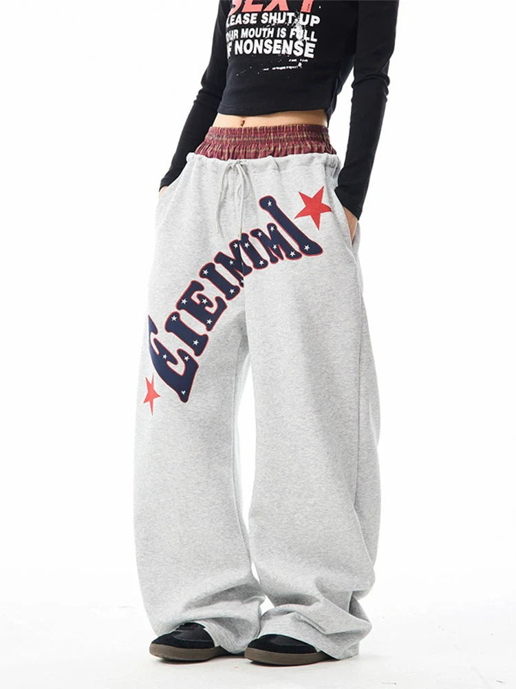 Women's Oversized Loose High-Waist Lettered American Sports Sweatpants