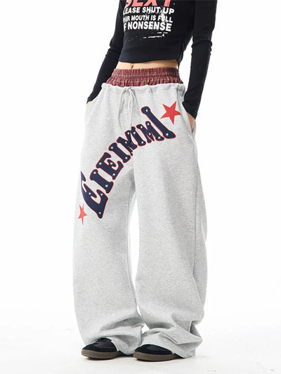 Women's Oversized Loose High-Waist Lettered American Sports Sweatpants