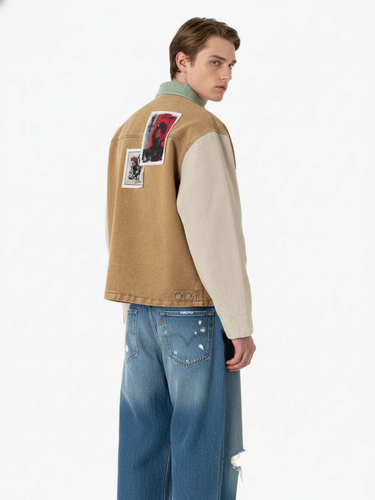 Punk Retro Collage Distressed Heavy Jacket with Patchwork Graphics