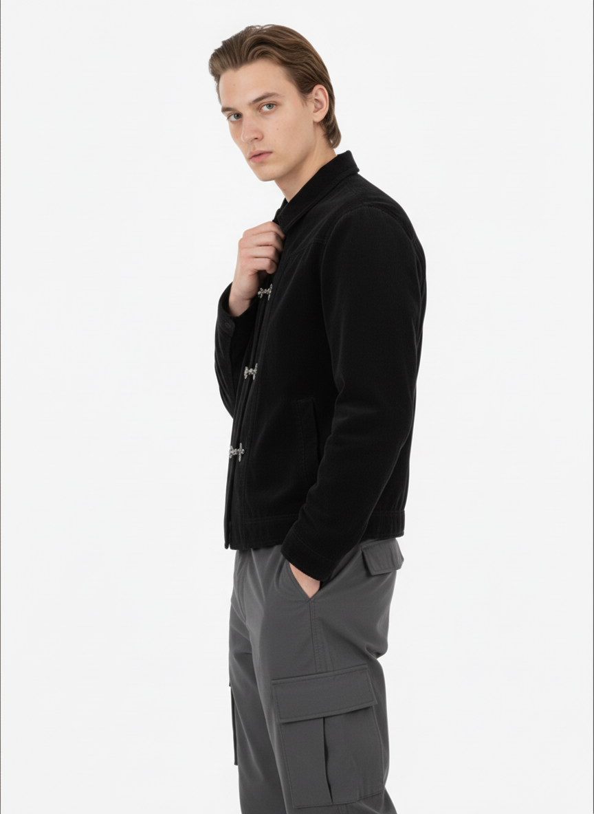 Retro Suede Lapel Bomber Jacket with Toggle Metal Buttons