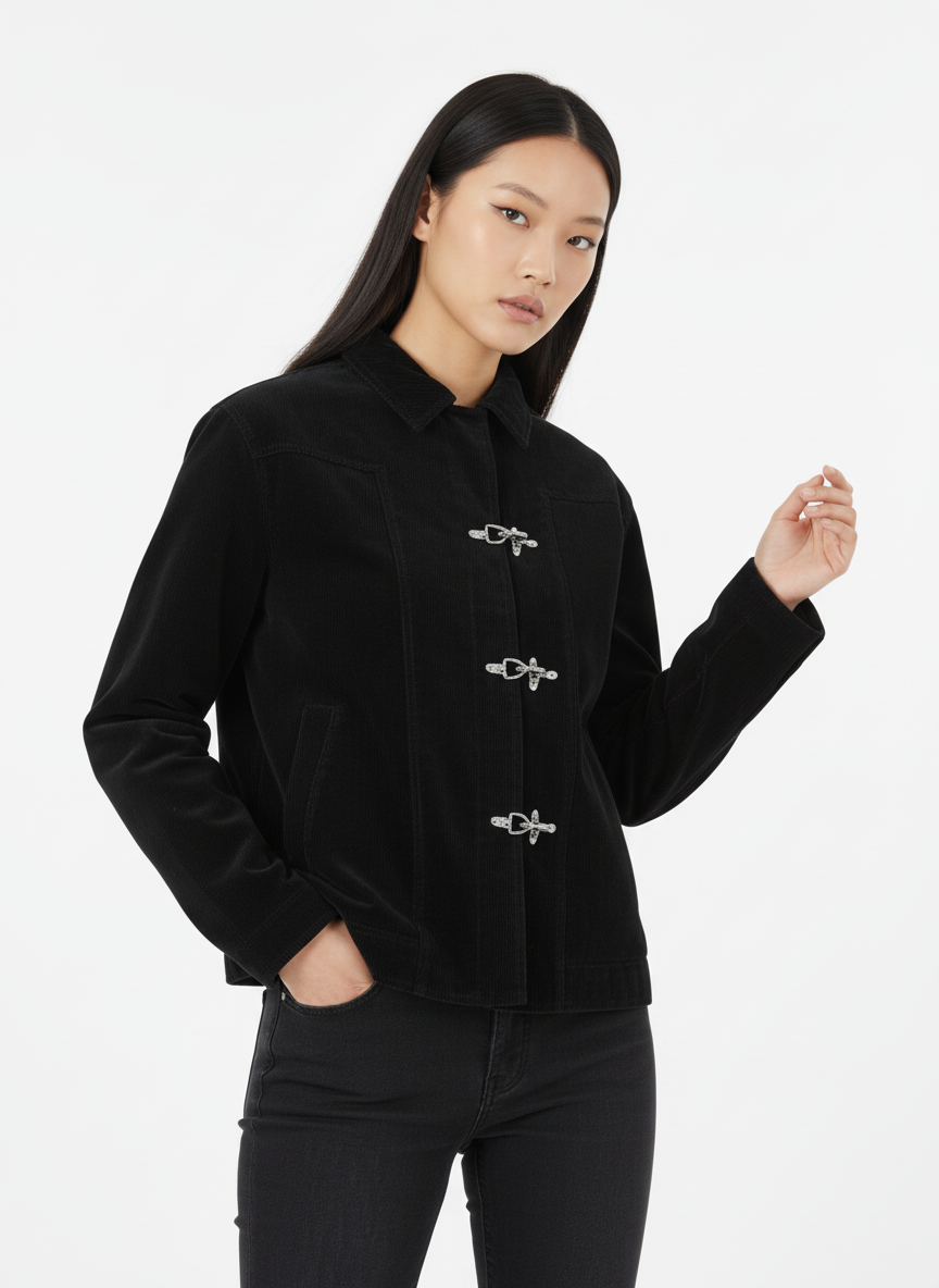 Retro Suede Lapel Bomber Jacket with Toggle Metal Buttons