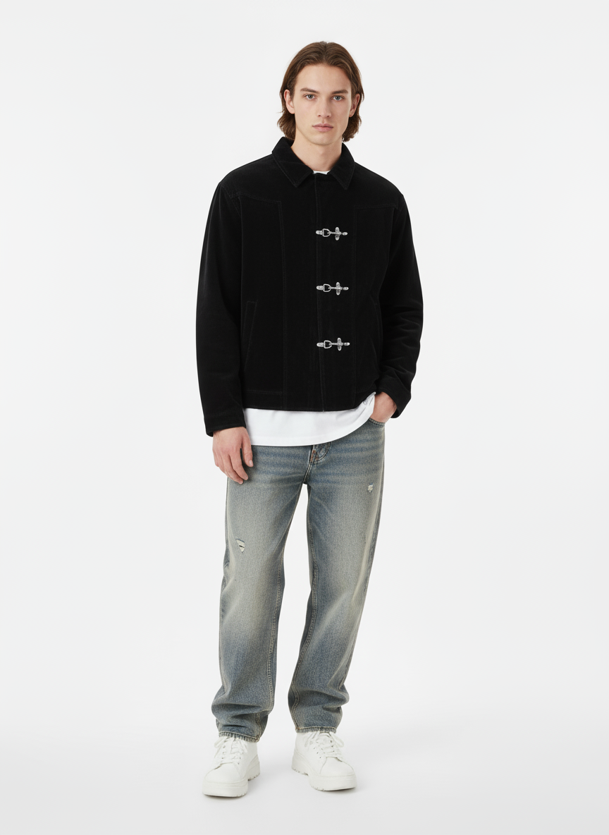 Retro Suede Lapel Bomber Jacket with Toggle Metal Buttons