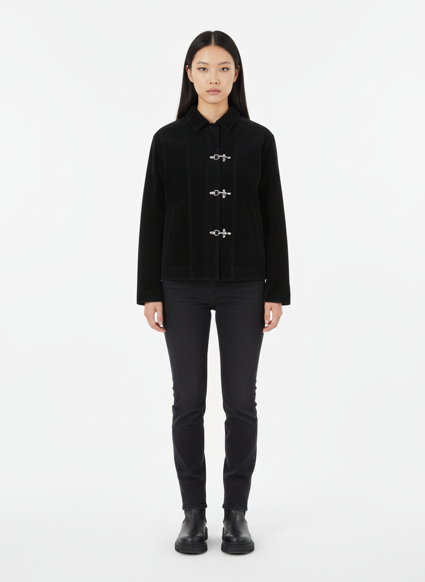 Retro Suede Lapel Bomber Jacket with Toggle Metal Buttons