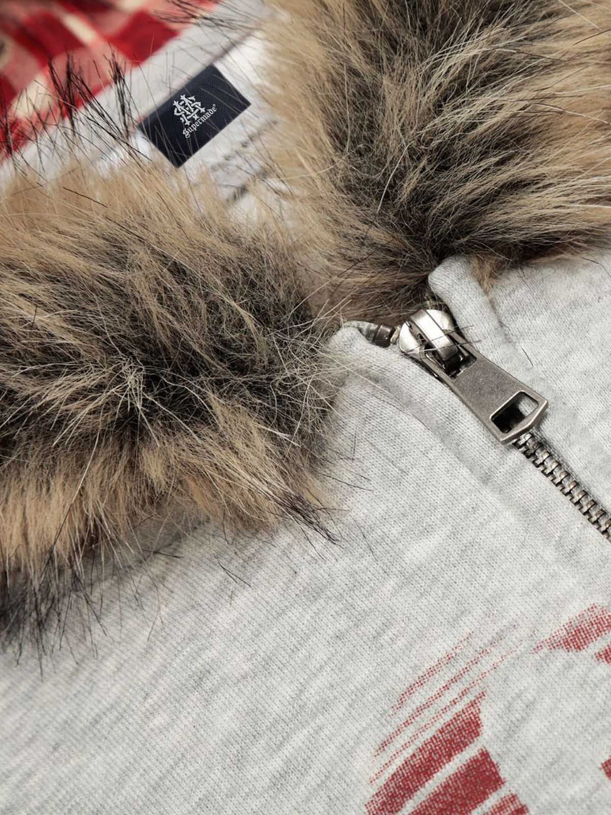 American Retro Gradient Letter Print Splicing Cardigan Fur Collar Coat