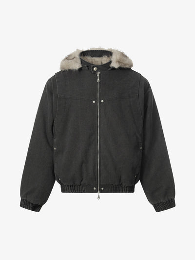 Street Outdoor Detachable Fur Collar Fleece Hooded Padded Jacket