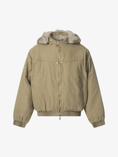 Street Outdoor Detachable Fur Collar Fleece Hooded Padded Jacket