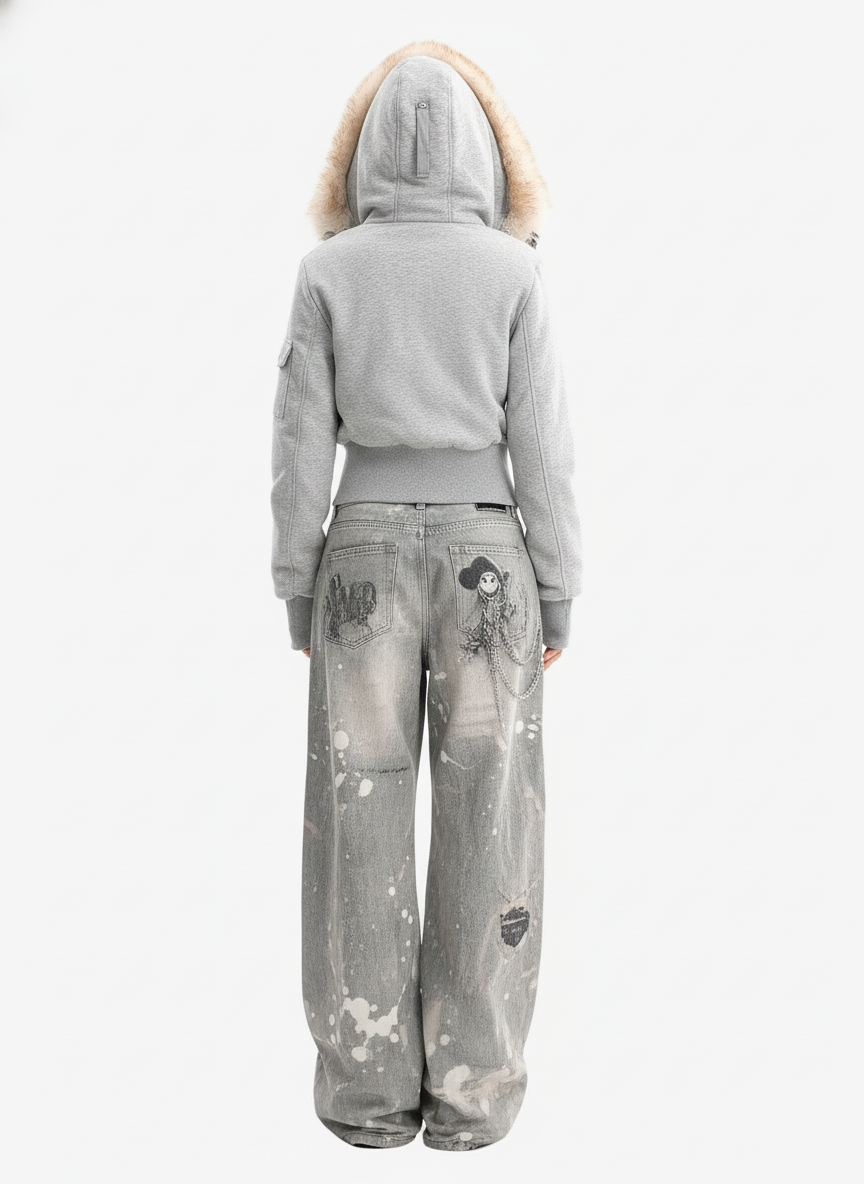 Retro Faux Fur Collar Fleece Hoodie Jacket with Zipper Pockets