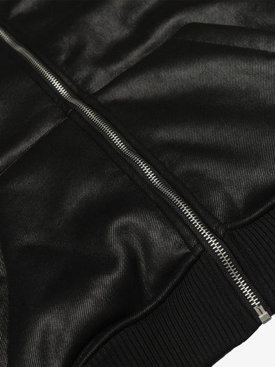 Vintage Skull-Embroidered Fleece-Lined Hooded Leather Bomber Jacket Distressed Badge