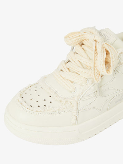 Creamy White Leather Chunky Sole Breathable Low-Top Sneakers