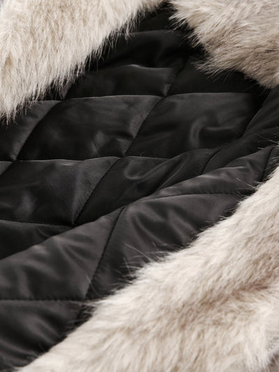 Spliced Fur Hooded Quilted Jacket with Faux Fur Lining