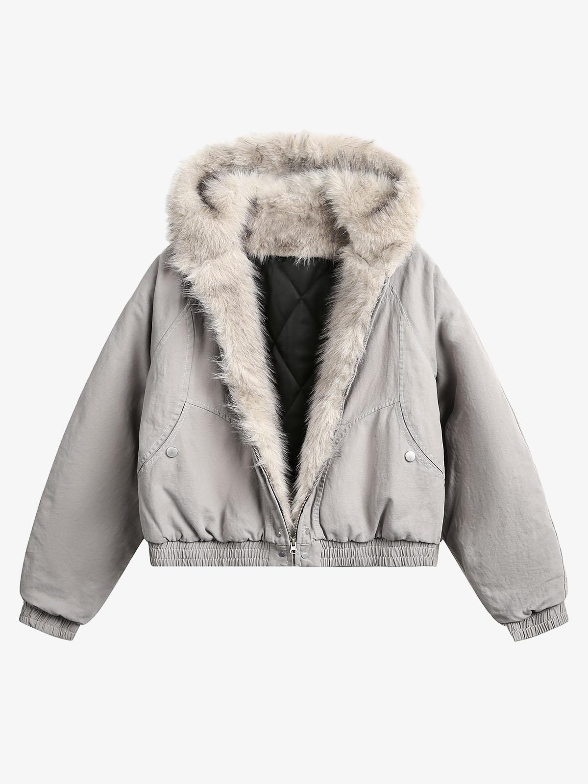 Spliced Fur Hooded Quilted Jacket with Faux Fur Lining