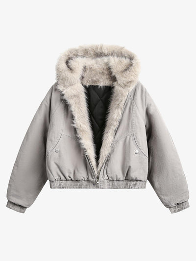 Spliced Fur Hooded Quilted Jacket with Faux Fur Lining