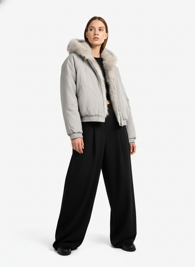 Spliced Fur Hooded Quilted Jacket with Faux Fur Lining