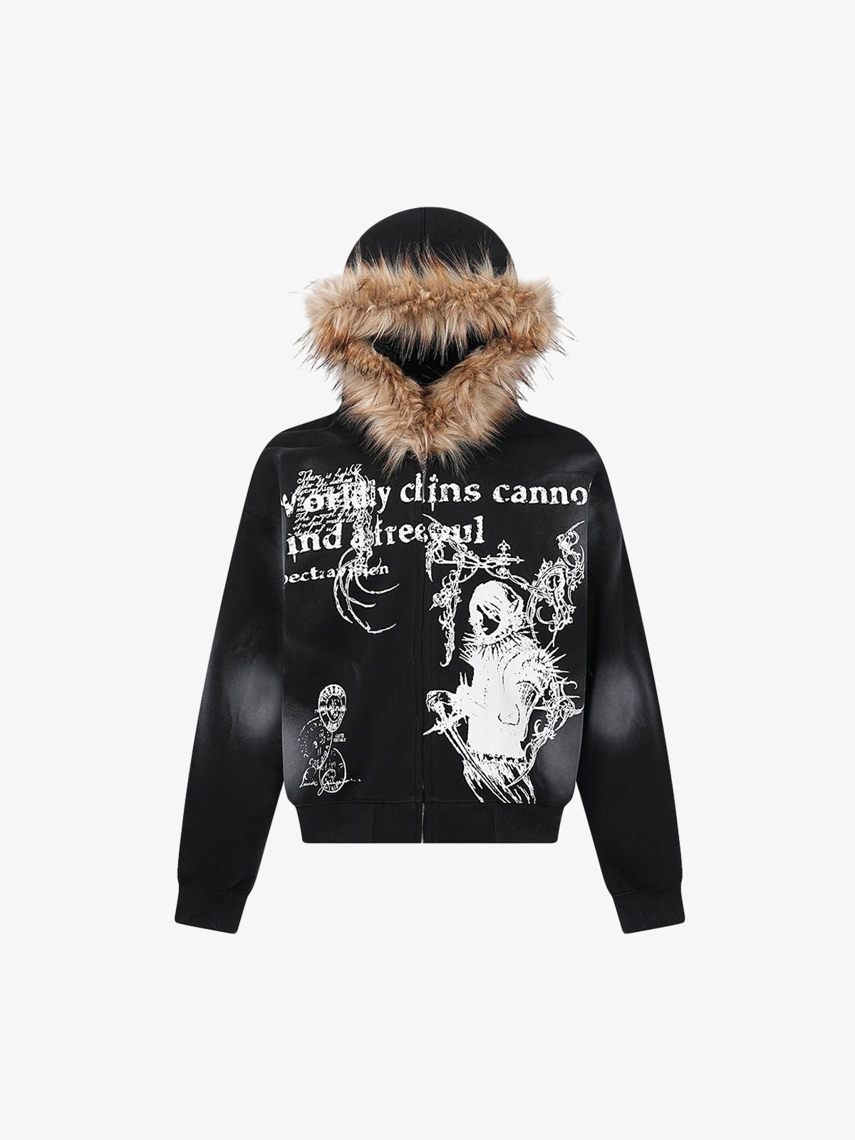Supermade Mortemartt Fur-Trim Wasteland Hoodie Zip-Up Graphic Jacket