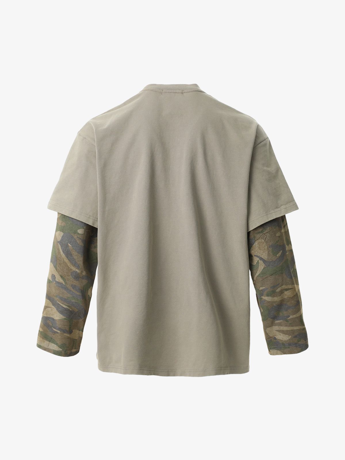 Distressed Camouflage Jersey Graphic T-Shirt with Faux Layering