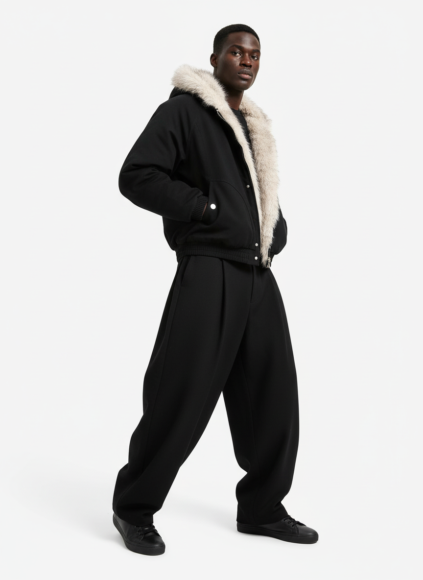 Spliced Fur Hooded Quilted Jacket with Faux Fur Lining