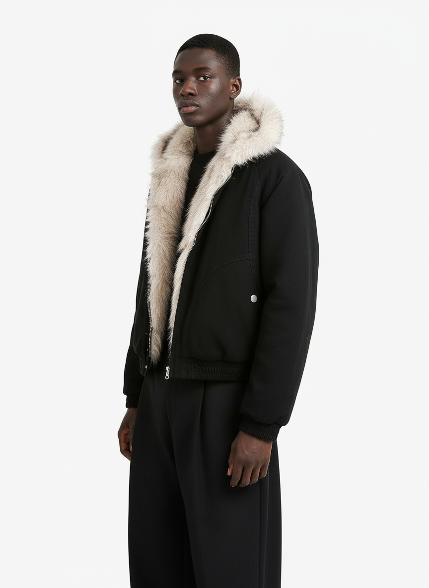 Spliced Fur Hooded Quilted Jacket with Faux Fur Lining