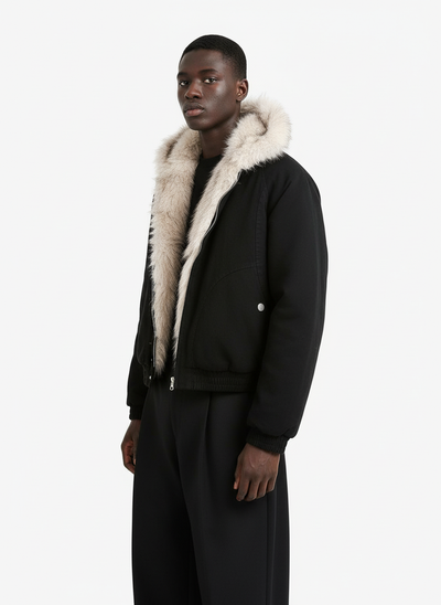 Spliced Fur Hooded Quilted Jacket with Faux Fur Lining
