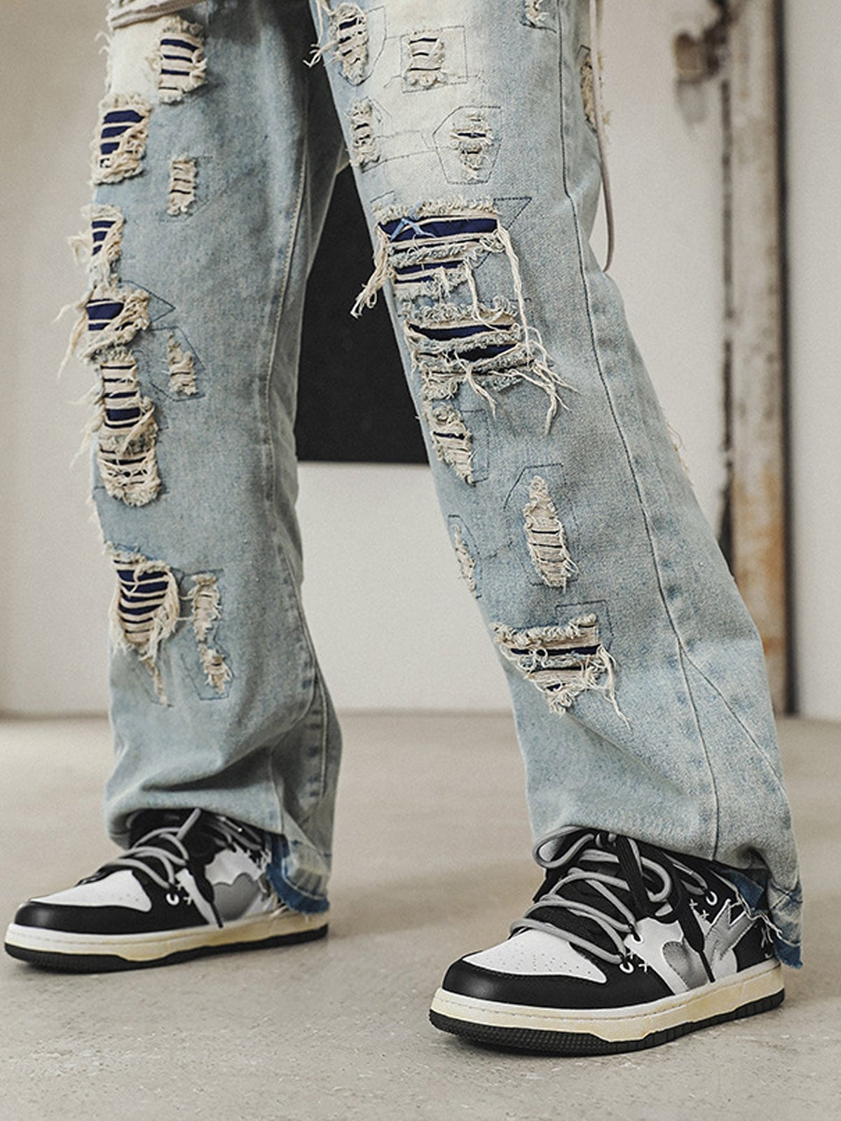 Chunky Leather Mesh Velcro Sneakers with Reflective Accents