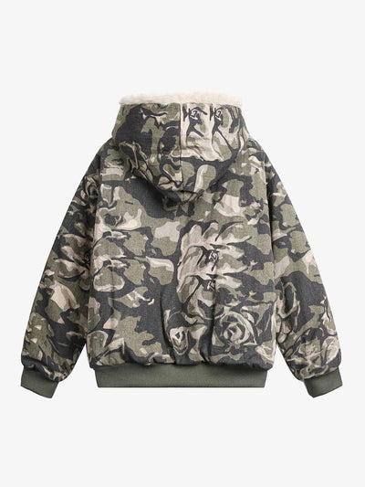 Classic Camouflage Fur-Lined Hooded Cotton Jacket with Detachable Hood