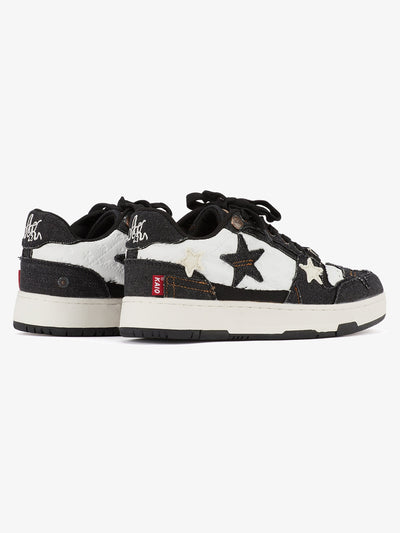 Vintage Star Canvas Skateboard Sneakers with Red Zipper Detail