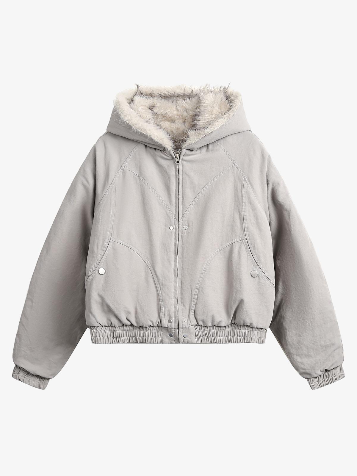 Spliced Fur Hooded Quilted Jacket with Faux Fur Lining