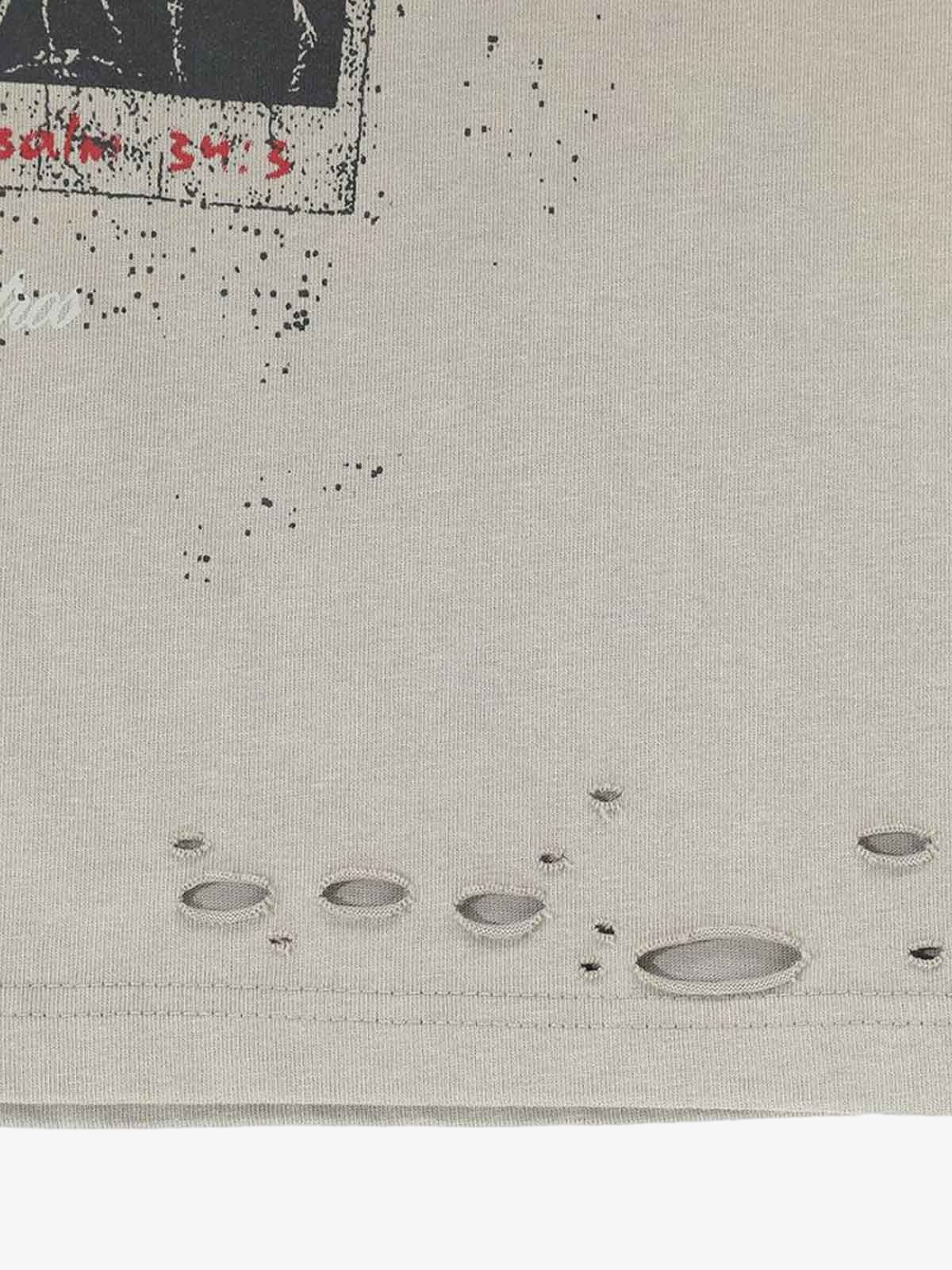 Distressed Camouflage Jersey Graphic T-Shirt with Faux Layering