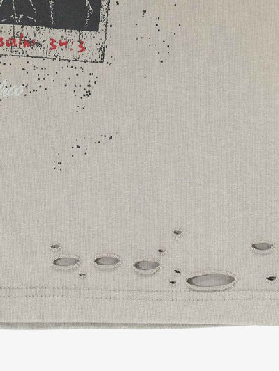 Distressed Camouflage Jersey Graphic T-Shirt with Faux Layering