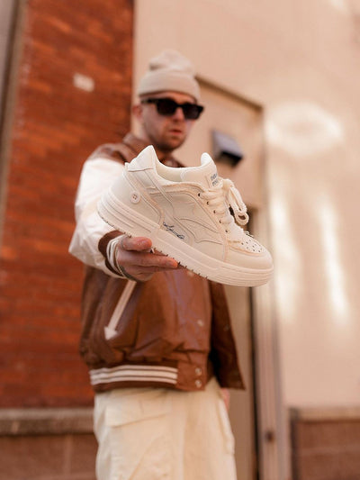 Creamy White Leather Chunky Sole Breathable Low-Top Sneakers