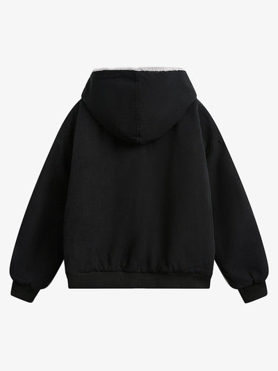 Faux Fur Lined Quilted Hooded Cotton Jacket with Ribbed Cuffs