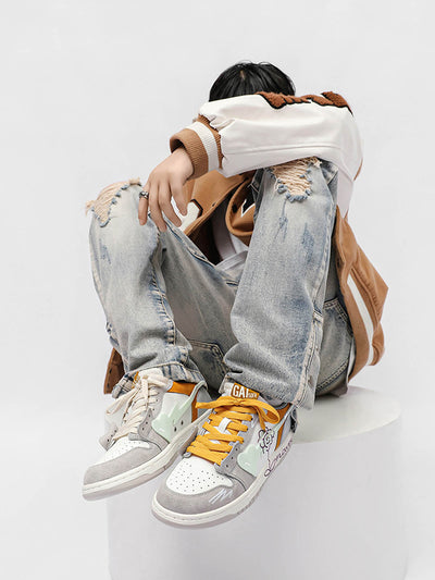 Sunflower Hip-Hop Skate Shoes: Modern Streetwear with Reflective Details and Zipper
