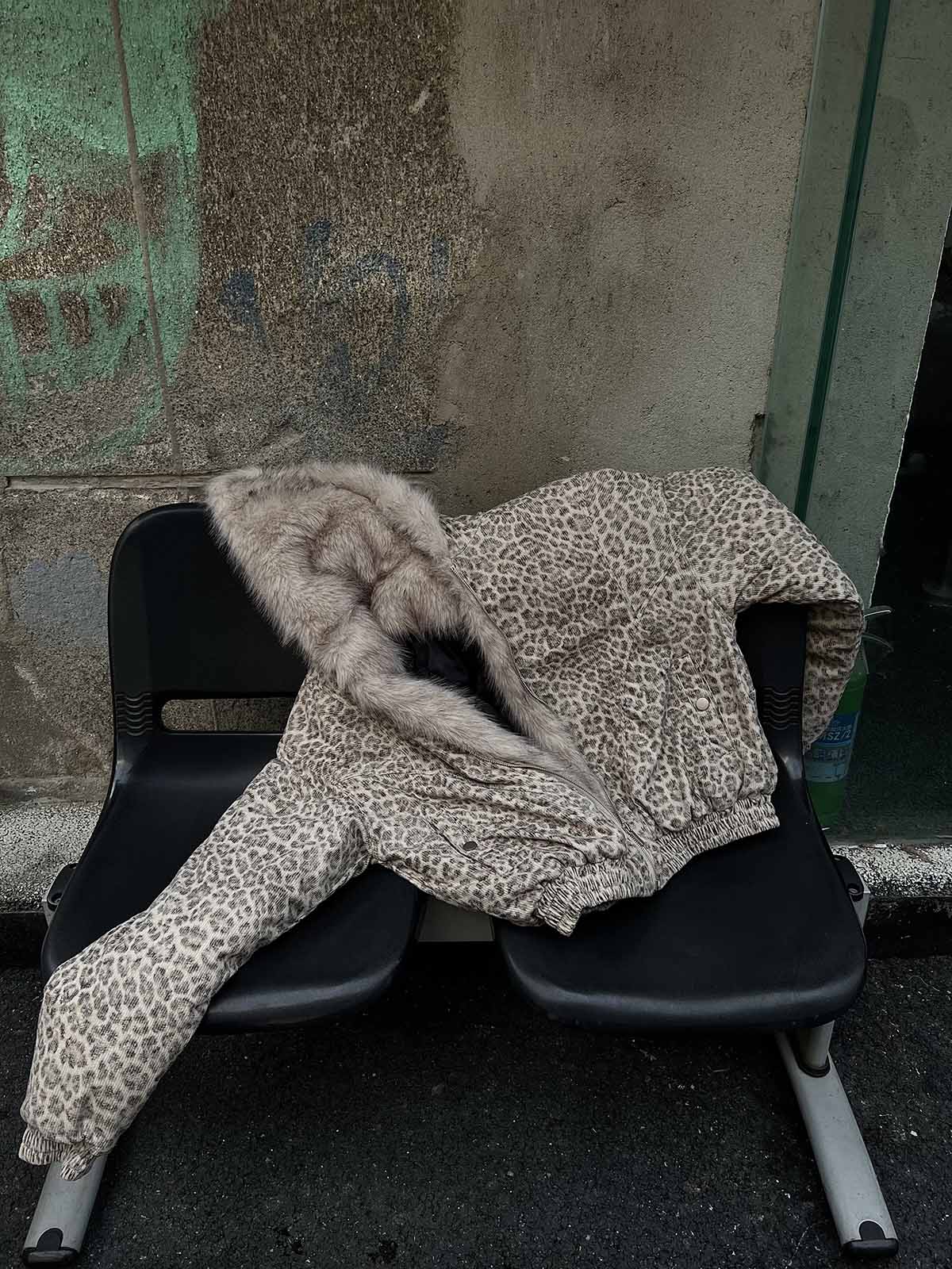 Cheetah Print Faux Mink Fur Hooded Winter Jacket with Zipper